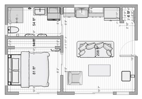 16 X 28 Floor Plans, 16x24 Cabin Floor Plans Layout, 16x20 Cabin Floor Plans, 16x30 Cabin Floor Plans, Guest Room With Kitchenette, 15x20 Tiny House Plans, Small Suite Room Design, 16x24 Floor Plans Tiny House, 20x24 Cabin Plans