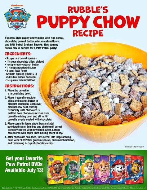 Puppy Chow Chex Mix Recipe Paw Patrol, Paw Patrol Party 2nd Birthday, Food Ideas For Paw Patrol Birthday Party, Paw Patrol Punch Recipe, 4 Year Birthday Party Ideas Paw Patrol, Paw Patrol Inspired Food, Cricut Paw Patrol Birthday, Party Favors For Kids Birthday Paw Patrol, Paw Patrol Appetizers