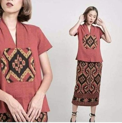 Blouse Tenun Kombinasi, Model Dress Tenun, Ethic Dress, Model Dress Batik, Dress Muslim Modern, Batik Dress Modern, Batik Clothing, Tenun Ikat, Dress Batik