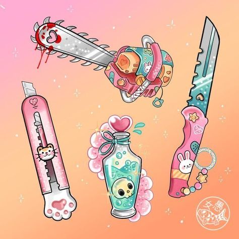 Kawaii Filler Tattoo, Kawaii Anime Tattoo, Kawaii Halloween Tattoo, Kawaii Goth Tattoo, Kawaii Tattoo Flash, Kawaii Halloween Art, Pastel Goth Tattoo, Kawaii Tattoo Ideas, Kawaii Tattoos