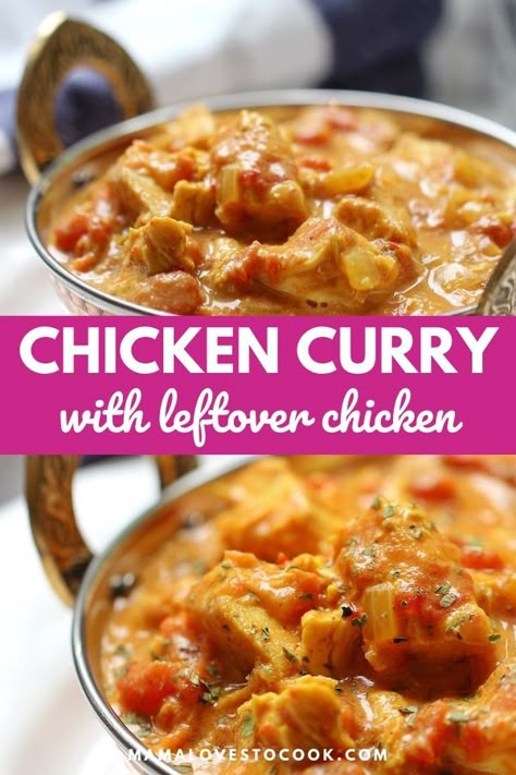 This easy leftover chicken curry recipe is one of the best ways to use up leftover roast chicken or store bought rotisserie chicken. The Indian spices give a wonderful flavour to this curry dish and you can easily control how spicy it is by how much chilli you add. #curryrecipe #indianfood #leftovers #chickenrecipes Leftover Roast Chicken Recipes, Rotisserie Chicken Leftover, Roast Chicken Curry, Chicken Leftover Recipes, Leftover Chicken Curry, Quick Chicken Curry, Leftover Roast Chicken, Rotisserie Chicken Recipes Leftover, Chicken Curry Recipe Easy