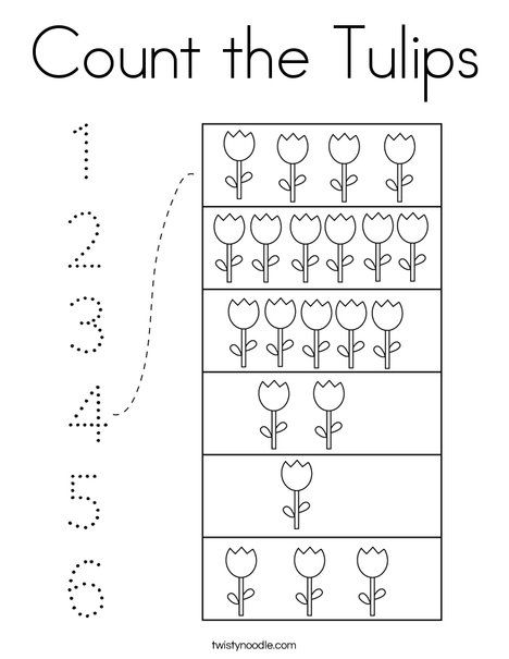 Count the Tulips Coloring Page - Twisty Noodle Flower Math Preschool, Plant Math Activities For Preschool, Counting Flowers Preschool, Flower Worksheets Preschool, Flowers Worksheet, Flower Worksheet, Flowers Preschool, Spring Worksheets Preschool, Flower Activities