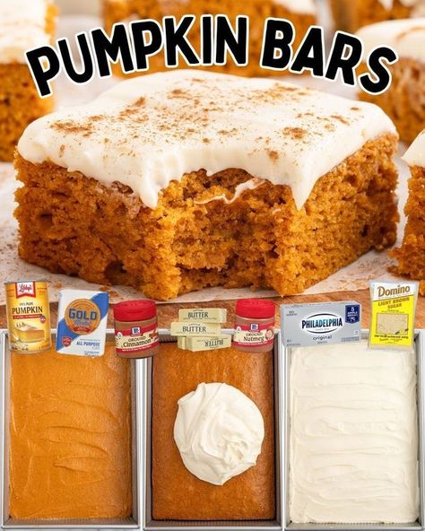 Quick Pumpkin Desserts, Pumpkin Dessert Bars, Fall Princess, Easy Pumpkin Bars, Thanksgiving Desserts Pumpkin, Easy Pumpkin Dessert, Strawberry Pudding, Facebook Recipes, Princess Pinky Girl