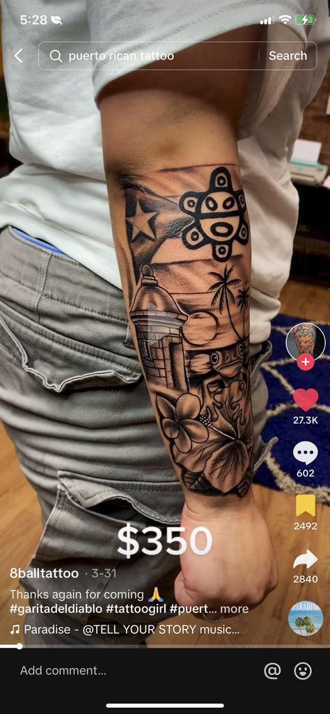 Half Sleeve Tattoos For Women Puerto Rico, Puerto Rico Arm Tattoo, El Morro Tattoo, Made In Puerto Rico Tattoo, Dominican Tattoos, El Morro Tattoo Puerto Rico, Colombian Tattoo Ideas Men, Puerto Rican Tattoos For Women Sleeve, Puerto Rican Sleeve Tattoo