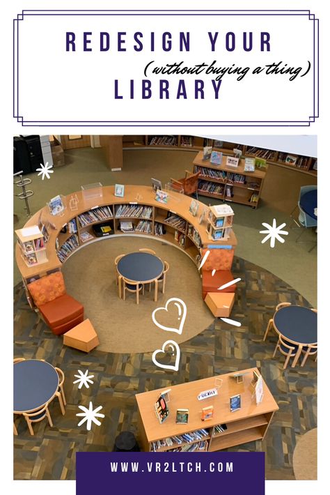 Isn't it time to redesign your library space?  Click to read my thought process. Secondary School Library Design, Community Library Design, Middle School Library Design, High School Library Design, Elementary School Library Design, Library Furniture School, Teen Library Space, Media Center Ideas, Makerspace Library