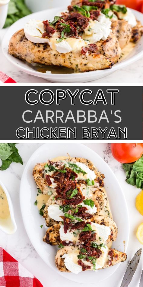 This Copycat Carrabba’s Chicken Bryan is a family favorite. The lemon butter sauce with fresh basil and sun-dried tomatoes is truly amazing. via @familyfresh Copycat Carrabbas Lemon Butter Sauce, Chicken Brian Recipes, Carrara’s Chicken Bryan, Copycat Chicken Bryan Recipe, Chicken Bryan Carrabas Recipes, Chicken Bryan Carrabas, Cold Night Dinner Ideas, Chicken Bryan Recipe, Carrabbas Chicken Bryan