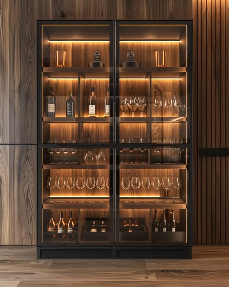 Wine Glass Cabinet, Wine Storage Wall, Wine Room Design, Glass Wine Cellar, Wine Storage Cabinets, Home Bar Areas, Liquor Glass, Wine Closet, Home Bar Rooms