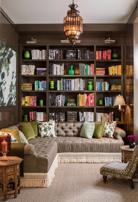 CeCe Barfield Inc. Glam Pad, Family Room Makeover, Home Library Design, Serene Bedroom, Home Libraries, New York Apartment, Home Library, Home Staging, Built Ins