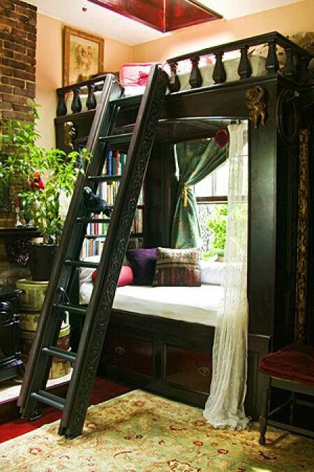 Gothic bunk bed Bunk Bed Reading Nook, Reading Nooks, Style At Home, Future Home Ideas, There's No Place Like Home, Humble Abode, Dream Home Ideas, Book Nooks, Bunk Bed