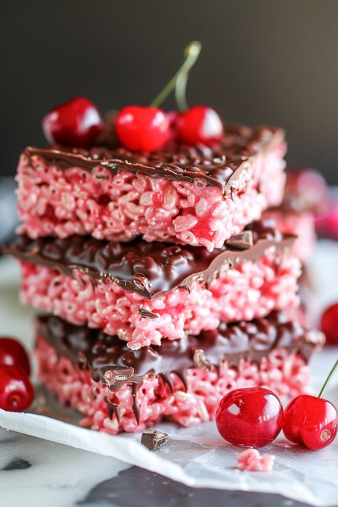 Krispie Treats Recipe, Chocolate Covered Cherries, Christmas Candy Recipes, Cherry Flavor, Rice Crispy Treats, Dairy Free Dessert, Crispy Treats, Rice Krispie Treats, Decadent Chocolate