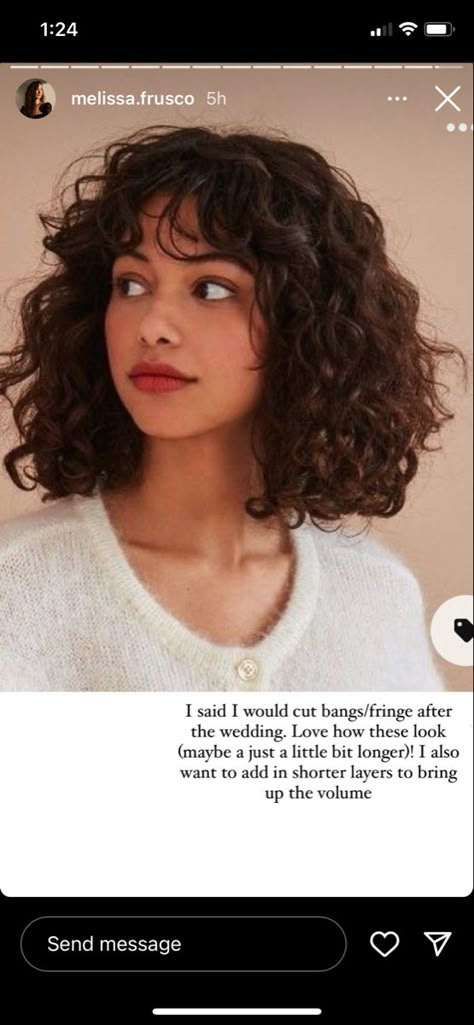 Haircuts 2023 For Curly Hair, Round Shag Haircut, Long Bob With Bangs Curly Hair, Lob With Bangs Curly Hair, Bangs With 2c Hair, Short Curls Round Face, Curly Bangs Small Forehead, Bob Cut For Curly Hair Round Faces, Short Thick Curly Hair With Bangs