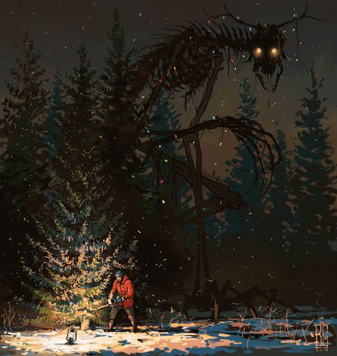 ArtStation - Christmas tree, Boris Groh Boris Groh, Art Sinistre, Christmas Horror, Art Noir, Creepy Christmas, Heroic Fantasy, The Boogeyman, Scary Art, Tree Drawing