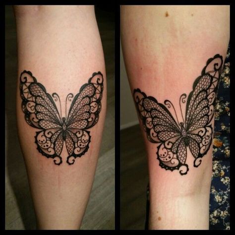 Lace Butterfly Tattoo, Front Thigh Tattoos, Tattoo Papillon, Black Sleeve Tattoo, Colorful Butterfly Tattoo, Butterfly Name Tattoo, Tattoo Over Scar, Butterfly Tattoos For Women, Lace Butterfly