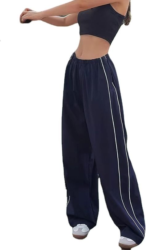 Amazon.com: XPONNI Track Pants Women Baggy Pants Y2k Pants Parachute Pants for Women Y2K Clothing (Navy,M,Medium) : Clothing, Shoes & Jewelry Women Baggy Pants, Track Pants For Women, Skirts Y2k, Baggy Track Pants, Trendy Bottoms, Track Pants Women, Early 2000s Fashion, Shorts For Summer, Y2k Pants