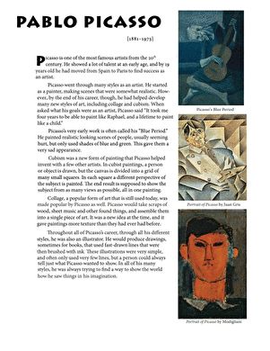 Learn about the life and work of Pablo Picasso, one of the most influential artists of the 20th century, widely known for co-founding the Cubist movement. Art History Worksheets, Art Handouts, Art History Lessons, History Worksheets, Istoria Artei, Art Lessons Middle School, Art Theory, Art Worksheets, History Painting