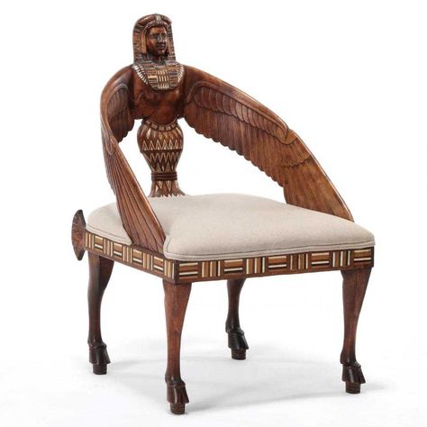 Egyptian revival Pearl Highlights, Contemporary Chairs, Modern Chair, Egyptian Revival, Wood Inlay, Creative Thinking, Interior Design Styles, Vanity Bench, Early 20th Century