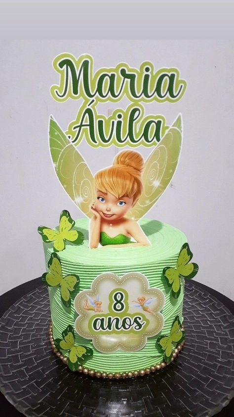 Tinkerbell Theme Cake, Tinkerbell Printable Cake Topper, Tinker Bell Birthday Cake, Tinker Bell Cake Ideas, Bolo Da Tinker Bell, Tinkerbell Cake Ideas, Tinker Bell Cake, Tinkerbell Cake Topper, Rapunzel Cake Topper