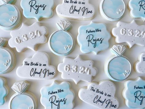 The Bride is on Cloud Nine 🤍☁️💍 Love the simplicity of this set 🤍 #cookies #bridalshower #bridalshowercookies #oncloudnine #oncloudninebridalshower #oncloudninecookies #sugarcookies #decoratedcookies #cookiesdecorated Cloud Nine Bridal Shower Cookies, Bridal Shower Cookies, On Cloud Nine, Cloud Nine, Bridal Shower Theme, Cloud 9, Elegant Decor, Party Inspiration, Hen Party