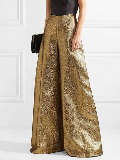 High Waisted Loose Solid Color Pants Trousers GOLD-S Gold Pants, Color Pants, Zipper Pants, Solid Color Pants, Leisure Fashion, Loose Trousers, Daily Dress, Fashion Seasons, High Waisted Trousers