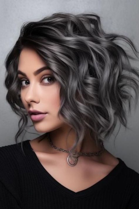 Best Hair Color To Hide Grey Hair, Black Hair Fade, Dark Grey Hair Color, Faded Haircut, Charcoal Hair, Gray Blending, Silver Ombre Hair, Dark Grey Hair, Money Pieces