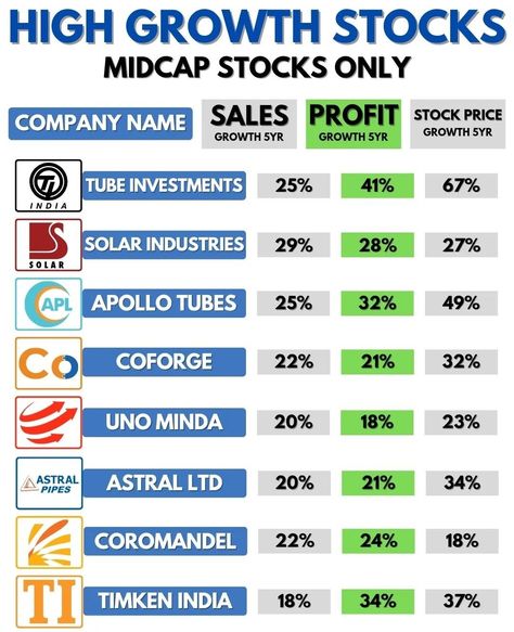 High growth midcap stock Stock Marketing, Stock Market Technical Analysis, Investing Infographic, Stock Market Chart, Investing Ideas, Growth Stocks, Money Management Activities, Financial Literacy Lessons, Business Strategy Management