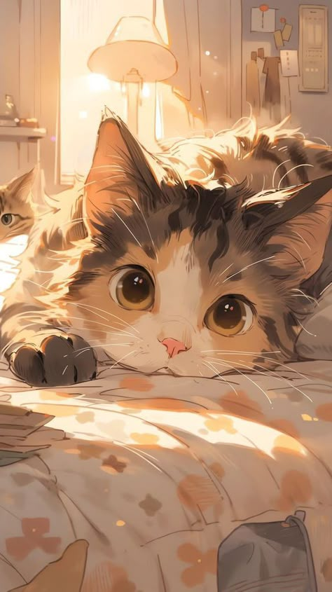 Funny Cat Wallpaper Aesthetic, Cat Drawing Wallpaper, Aesthetic Cat Wallpaper, Cute Cats Aesthetic, Wallpaper Gatos, Cute Cat Art, Kawaii Cat Drawing, Cat Phone Wallpaper, Cat Wallpapers