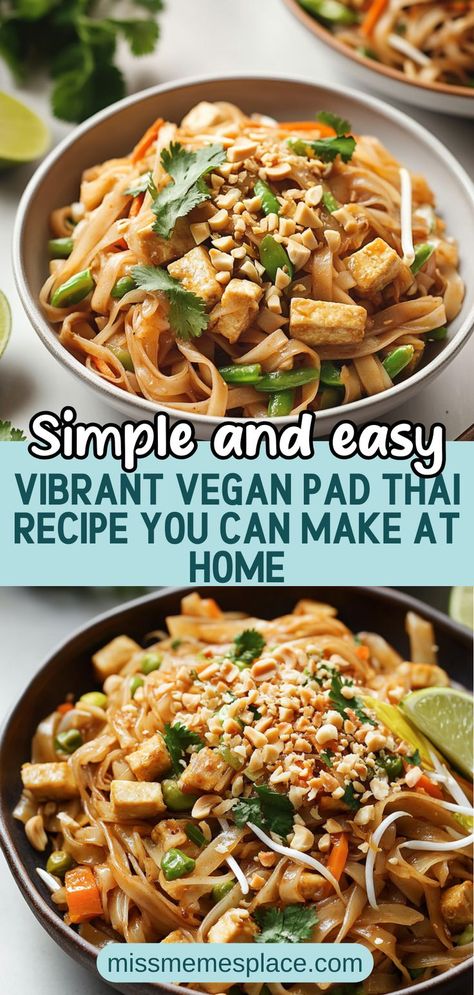 Dive into the world of flavor with this easy Vegan Pad Thai recipe that beautifully blends fresh vegetables, savory tofu, and aromatic spices. Perfect for plant-based meal enthusiasts, this dish is gluten-free and packed with nutrients. With step-by-step instructions, you'll learn how to create a delightful combination of rice noodles and a tangy sauce that bursts with flavor. Whether it's a weeknight dinner or a special occasion, this Vegan Pad Thai is sure to impress anyone at the table! Tofu Pad Thai Recipe, Easy Vegan Pad Thai, Vegan Pad Thai Recipe, Tofu Pad Thai, Vegan Pad Thai, Thai Recipe, Pad Thai Recipe, Tofu Stir Fry, Vegan Beans