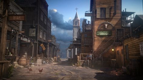 Wild West Environment Production in Unity World Building Art, Wild West Games, Wild West Town, Fantasy Western, Old Western Towns, Old West Town, West World, Western Artwork, Weird West