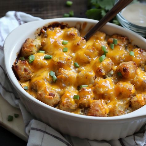 Easy Cheesy Tater Tot Casserole Top Easy Recipes in 2024-2025 Smoked Sausage Tater Tot Casserole, Tasty Tater Tot Casserole, Family Casserole Recipes, Tutor Tot Casserole, Tot Casserole Recipes, Tater Tot Casserole With Cream Of Mushroom, Family Casserole, Family Casseroles, Tator Tot Casserole No Mushroom Soup