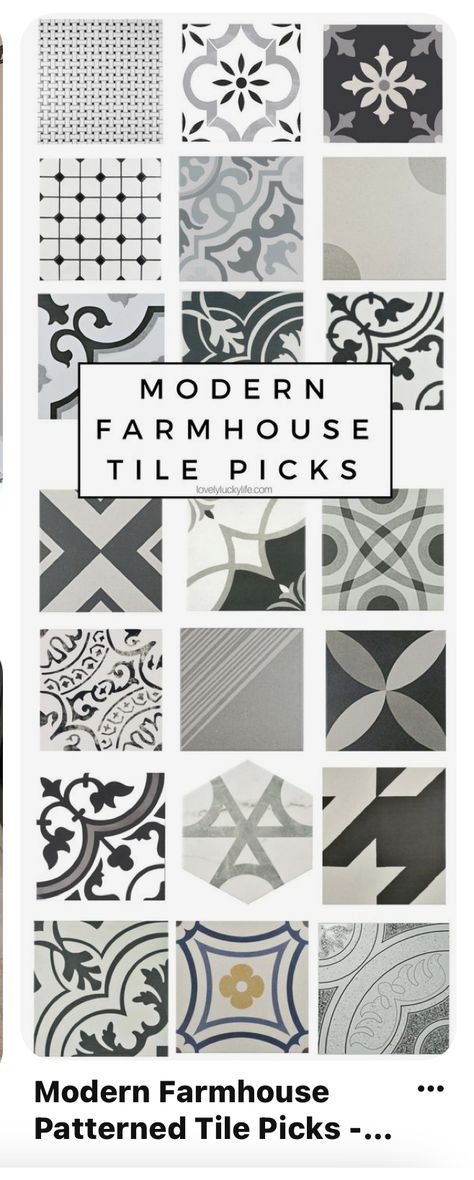 Modern Farmhouse Tile, Laundry Room Farmhouse, Organization Ideas Kitchen, Laundry Room Tile, Modern Farmhouse Ideas, Tile Options, Chip And Jo, Patterned Tile, Laundry Room Flooring