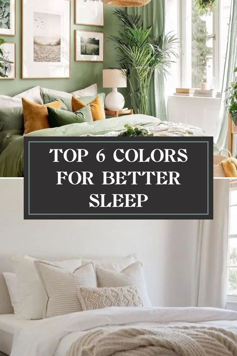 Learn about the top six colors that promote better sleep and relaxation. This pin features engaging imagery reflecting calming bedroom colors suggested for enhancing sleep quality. Best Calming Bedroom Colors, Soothing Green Bedroom, Calming Bedroom Decor Cozy Relaxing, Guest Bedroom Colours, Cozy Guest Bedroom Ideas Color Combos, Green Bedrooms Color Schemes, Calming Bedroom Colors Master Suite, Serene Bedroom Colors, Calming Bedroom Color Ideas