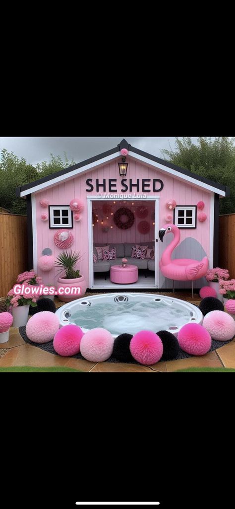 She Shed Decorating Ideas, Monique Lula, Shed Decor, She Sheds, Pink Houses, She Shed, Chicken Coop, Coop, Pool Party