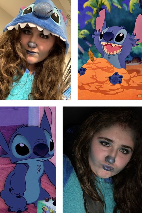 Stitch Costume Makeup, Stitch Disney Makeup, Stitch Makeup Ideas, Stitch Face Paint Easy, Stitch Eye Makeup, Stitch Makeup Halloween, Stitch Inspired Makeup, Stitch Halloween Makeup, Stitch Makeup Look