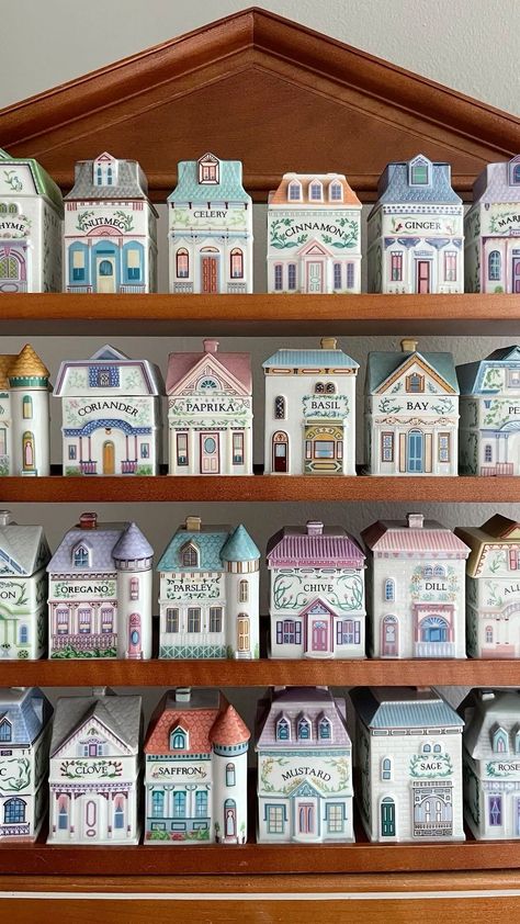 Village Spice Jars, Spice House Jars, House Spice Jars, The Lenox Spice Village, Lenox Spice Jars, Lenox Spice Village Set, Cute Spice Jars, Spice Village Set, Lenox Spice Village Display