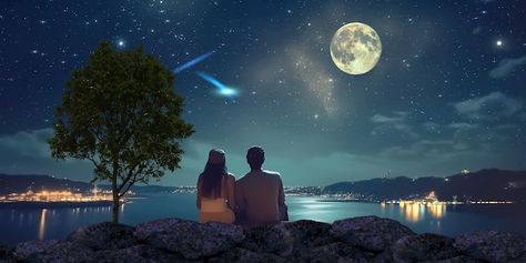 Photo couple sitting on a rock watching ... | Premium Photo #Freepik #photo #relationship #lovers #moon-background #mountain-night Photo Relationship, Couple Cartoon Pictures, 16:9 Backgrounds, Free Facebook Cover Photos, Watching The Moon, Lovers Images, Best Pov, Couple Sitting, Cute Love Photos