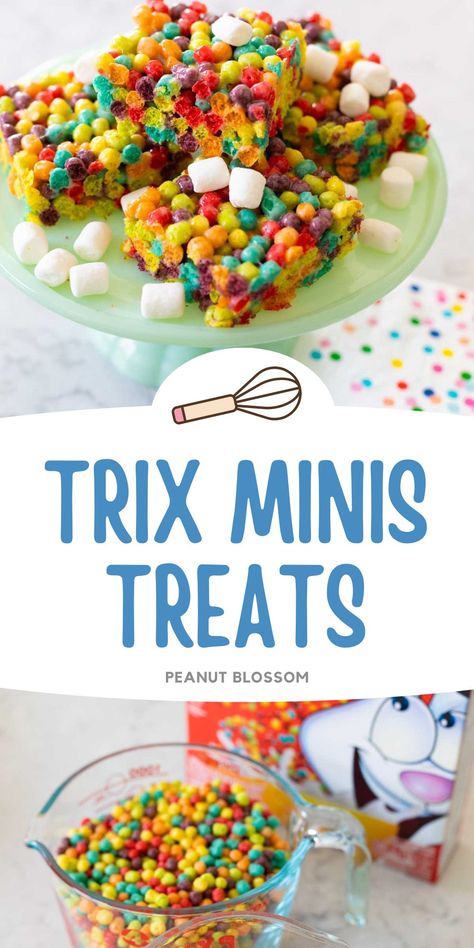 No Bake Rice Crispy Treats, No Bake Treats For Kids, Cereal Rice Crispy Treats, Cereal Desserts, Marshmallow Rice Crispy Treats, Trix Krispie Treats, Trix Treats, Trix Marshmallow Treats, Trix Crispy Treats