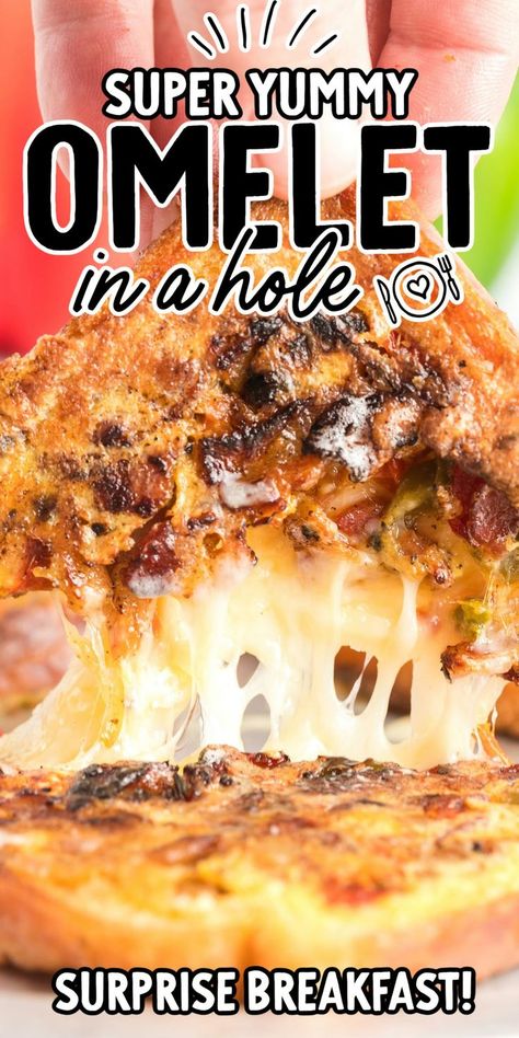 Omelet in a Hole Country Omelette Recipe, Breakfast Omelette Recipe, Bacon Omelette, Breakfast Omelette, Bacon In The Oven, Omelette Recipe, Family Breakfast, Scrambled Egg, Go Crazy