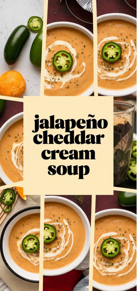 A photo of Sopa Cremosa De Jalapeno Y Queso Cheddar Recipe Cheddar Recipes, Avocado Fries, Queso Cheddar, Jalapeno Cheddar, Cheese Making, Cream Soup, Sharp Cheddar Cheese, Croutons, Stuffed Jalapeno Peppers