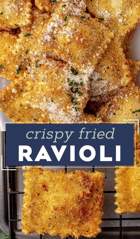 Beef Ravioli Recipe Frozen, Fried Ravioli Recipe Frozen, Toasted Ravioli Baked, Italian Hors D’oeuvres, Fried Cheese Ravioli, Frozen Ravioli Recipes, Fried Ravioli Recipe, Fried Ravioli, The Chunky Chef