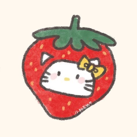 Strawberry Drawing, Easy Christmas Drawings, Strawberry Art, Arte 8 Bits, Kitty Drawing, Hello Kitty Drawing, Hello Kitty Art, Little Doodles, Hello Kitty Iphone Wallpaper