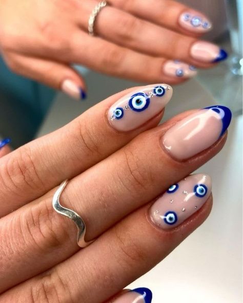 Turkey Nails, Nail 2024, Evil Eye Nails, 2023 Nails, Eye Nail Art, Dip Nail, Summery Nails, Cute Gel Nails, Summer Acrylic Nails