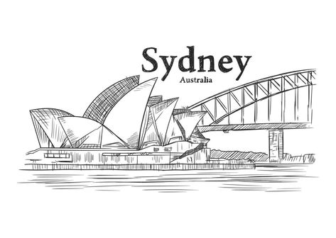 Hand drawn black and white illustration of Sydney city Sydney Drawing, City Outline, Sydney Skyline, University Of Sydney, Sydney City, Lovely Flowers Wallpaper, White Illustration, Flowers Wallpaper, Quilling Designs