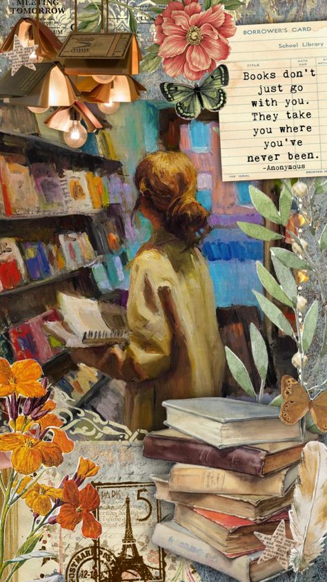 #reading #books #painting #aesthetic #collageart #soft Bibliophile Aesthetic, Books Painting, Reading Wallpaper, Abstract Decorative Painting, Collage Book, Collage Art Projects, Painting Aesthetic, Book Wallpaper, Aesthetic Painting