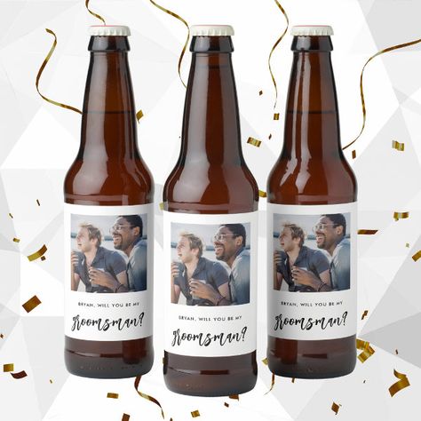 Modern Brushed Will You Be My Groomsmen Proposal  Beer Bottle Label Diy Groomsmen Gifts, Congratulations Photos, Groomsmen Gifts Flask, Groomsman Card, Graduation Congratulations, Groomsmen Gifts Unique, Beer Bottle Labels, Be My Groomsman, Flask Gift