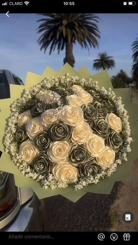 Green Ribbon Bouquet, Eternal Ramos, Ribbon Bouquets, Ramo Ideas, Forever Flower Bouquets, Eternity Roses, Ribbon Rose Bouquets, Roses Bouquet Gift, Eternal Flowers