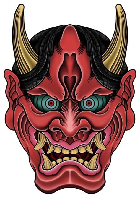 Traditional Hannya Mask, Geisha Tattoo Sleeve, Hanya Mask Tattoo, Tattoo Stomach, Daruma Doll Tattoo, Japanese Hannya Mask, Japanese Demon Mask, Japanese Mask Tattoo, Traditional Japanese Tattoo Flash