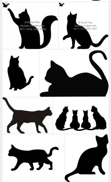 Cute Cat Silhouette, Cat Silloute, Cat Silhouette Printable, Silhouette Chat, Cat Tattoo Ideas, Kat Diy, Cat Quilt Patterns, 3d Karakter, Cat Template