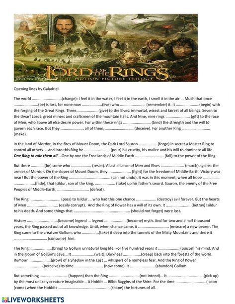 Lord Of The Rings Homeschool, Lord Of The Rings Activities, Passive Voice, Active Voice, Opening Scene, Homeschool Worksheets, Speaking Activities, English As A Second Language (esl), English As A Second Language