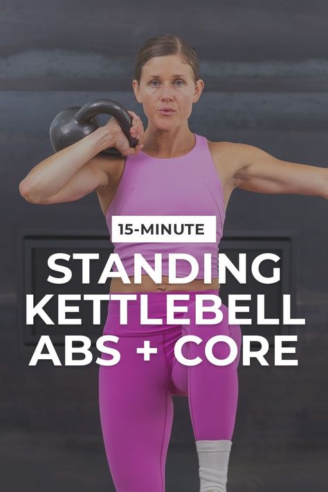 Skip the crunches and sit ups - these kettlebell ab exercises are more effective at building strength and definition in your core. I love using kettlebells for ab workouts because their unique design requires our core muscles to stabilize the weight throughout the entire exercise movement. We'll target the lower abs, upper abs, obliques, transverse abdominis (TVA), lower back and glutes - all from a standing position. Kettlebell Ab Workout Core Exercises, Kettlebell Ab Exercises, Pregnancy Ab Workout, Kettlebell Ab Workout, Kettlebell Workouts For Women, Beginner Workout Video, Kettlebell Hiit, Transverse Abdominis, Kettlebell Workout Beginner