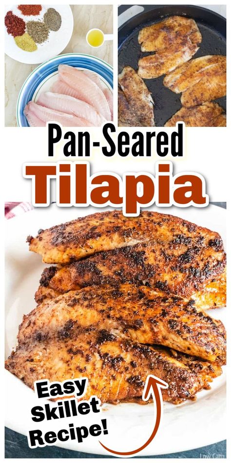 10-Minute Pan Seared Tilapia is healthy and super easy to make! You can't go wrong with this simple tilapia dish. Nutrient dense and packed with protein it makes the perfect healthy meal for busy weeknights. Easy Skillet Recipes, Ways To Cook Tilapia, Tilapia Dishes, How To Cook Tilapia, Tilapia Recipes Healthy, Tilapia Recipes Easy, Tilapia Recipe, Fish Dinner Recipes, Easy Skillet Meals